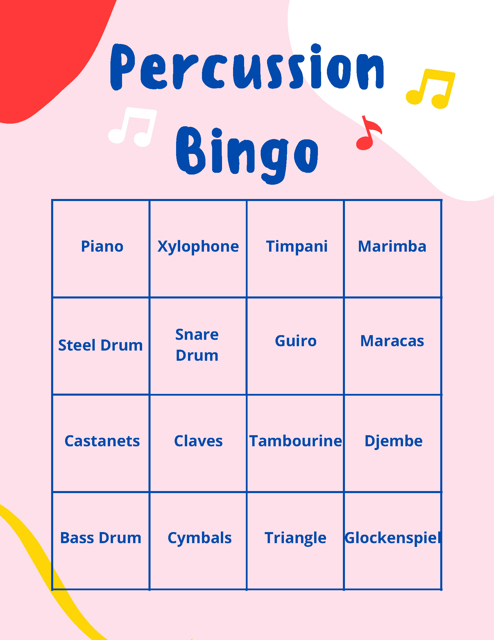 Percussion Bingo with Ms. Sam! OrKidstra